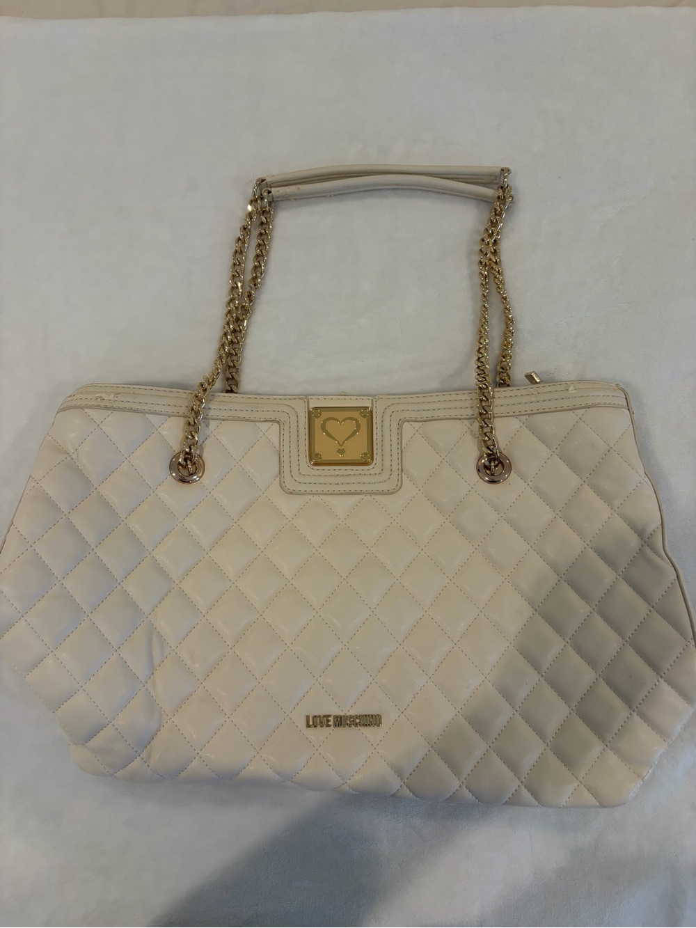 Love Moschino Cream Quilted Shoulder Bag with Gold Chain